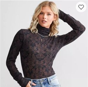 Free People Textured Sz Med Lace Turtleneck Cotton Blend